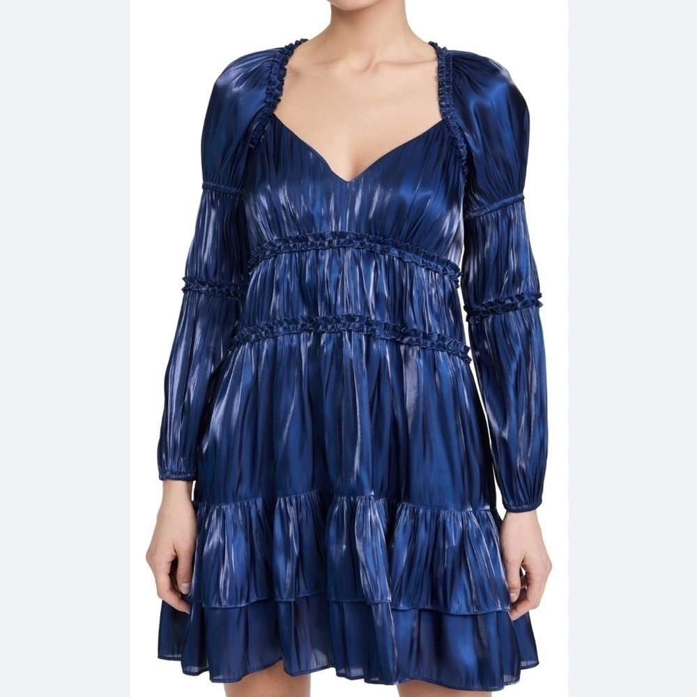 Cinq a Sept Tammy Tiered mini dress in eclipse blue party evening metallic